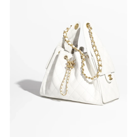 Chanel Small 25 Hobo Bag White Caviar Antique Gold Hardware