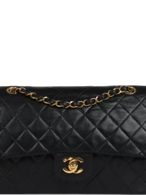 Vintage Chanel Medium Classic Double Flap Bag Black Lambskin Gold Hardware