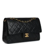 Vintage Chanel Medium Classic Double Flap Bag Black Lambskin Gold Hardware