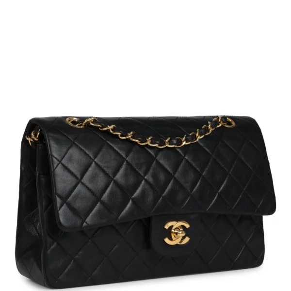 Vintage Chanel Medium Classic Double Flap Bag Black Lambskin Gold Hardware