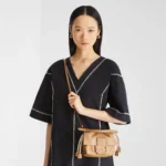 Mamma Baguette Small Blue denim-effect FF jacquard mini-bag