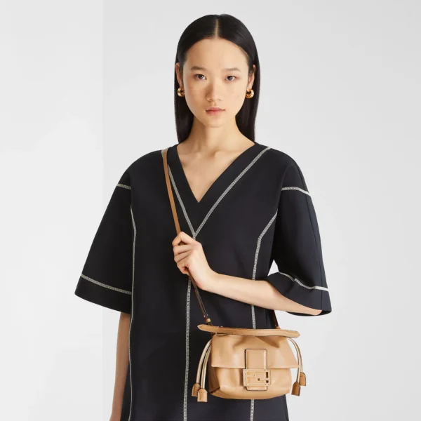 Mamma Baguette Small Blue denim-effect FF jacquard mini-bag