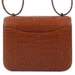HERMèS Matte Alligator Constance Mini 19 shoulder bag in Gold with Gold hardware