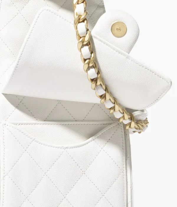 Chanel Small 25 Hobo Bag White Caviar Antique Gold Hardware