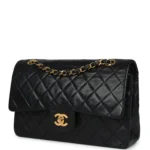 Vintage Chanel Medium Classic Double Flap Bag Black Lambskin Gold Hardware