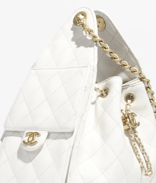 Chanel Small 25 Hobo Bag White Caviar Antique Gold Hardware