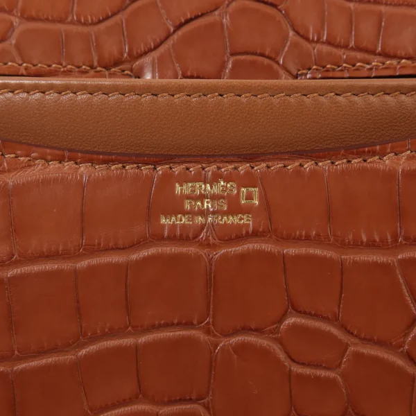 HERMèS Matte Alligator Constance Mini 19 shoulder bag in Gold with Gold hardware
