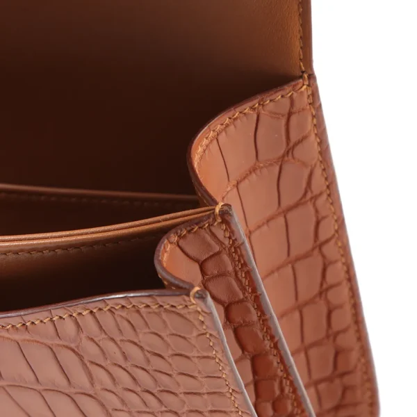 HERMèS Matte Alligator Constance Mini 19 shoulder bag in Gold with Gold hardware