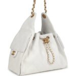 Chanel Small 25 Hobo Bag White Caviar Antique Gold Hardware
