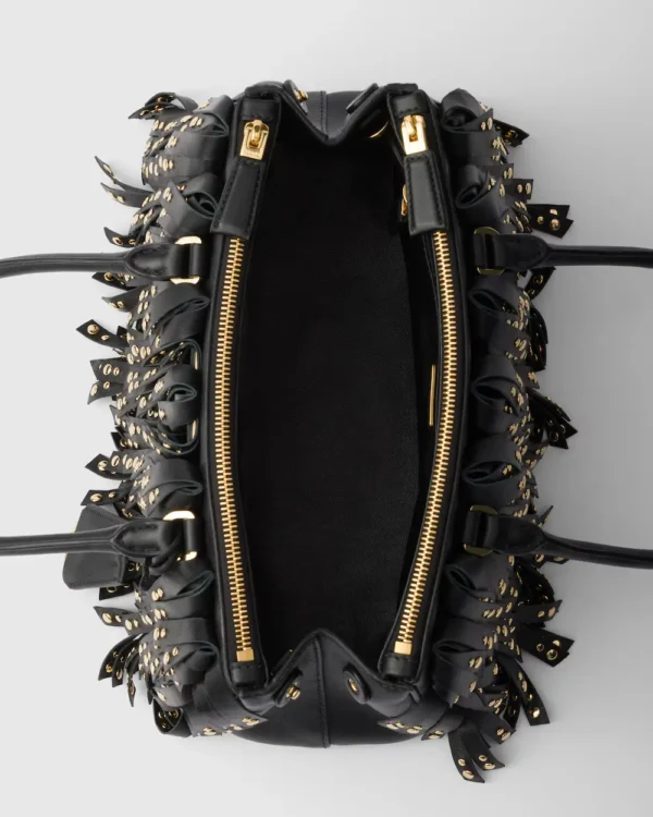 Prada Galleria medium nappa leather bag with fringe and studs Black