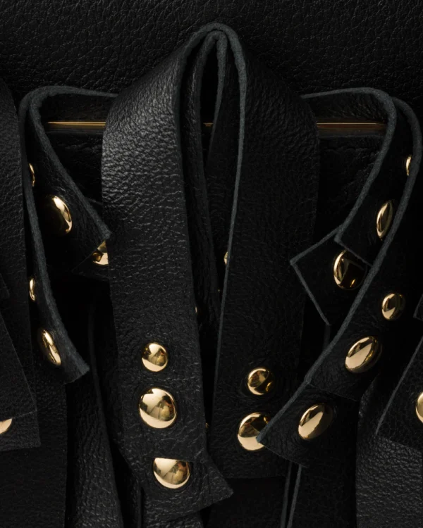 Prada Galleria medium nappa leather bag with fringe and studs Black