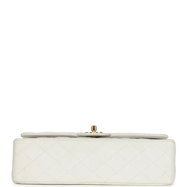 Vintage Chanel Medium Classic Double Flap Bag White Lambskin Gold Hardware