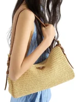 Prada Aimee Large Crochet and Leather Shoulder Bag
