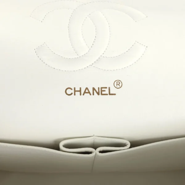 Vintage Chanel Medium Classic Double Flap Bag White Lambskin Gold Hardware
