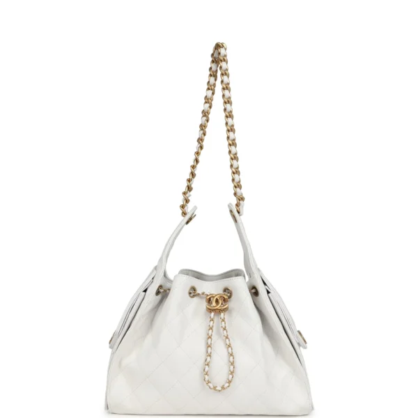 Chanel Small 25 Hobo Bag White Caviar Antique Gold Hardware